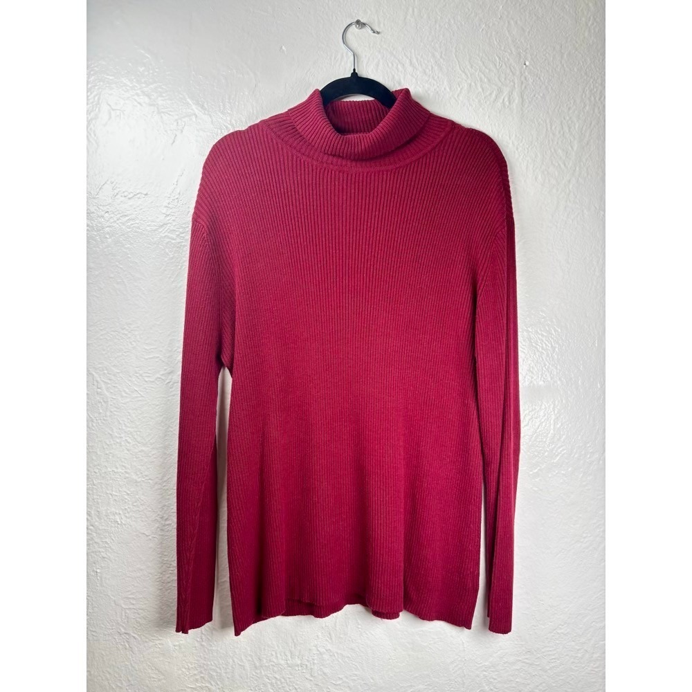 Hunt Club Ribbed Turtleneck Sweater Burgundy Red XL Womans Academia Preppy Chic